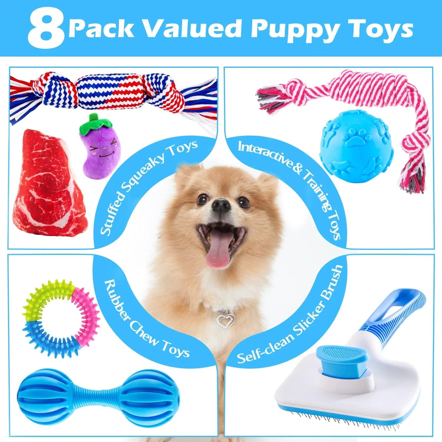 Puppy Toys for Teething Small Dogs, Dog Toys for Small Dogs, Puppy Teething Chew Toys, Small Dog Toys Pack with Stuffed Squeaky Toys, Dog Ball, Ring Toy, Rope Toy, Dog